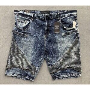 Truth Substance Bermuda Shorts Mens 48 Stonewash Tomi Blue Moto Stretch Slim Fit